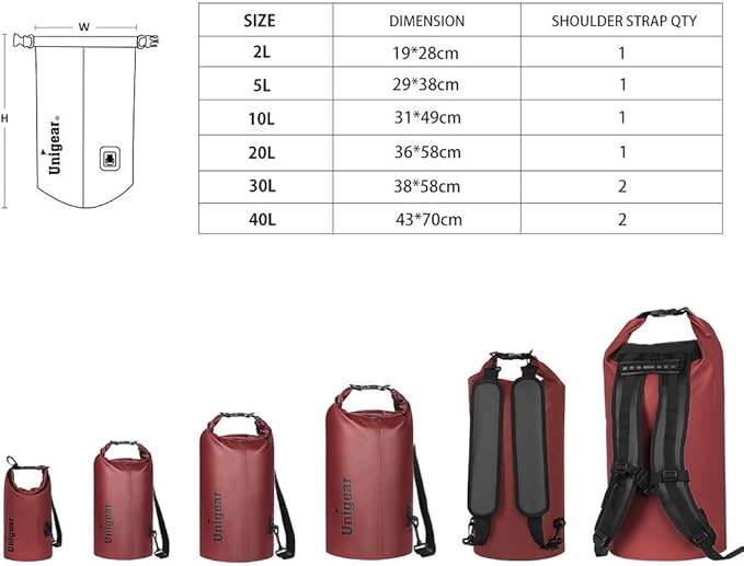Unigear Dry Bag Waterproof, 2L/5L/10L/20L/30L/40L Floating and Lightweight Bags - Image 2