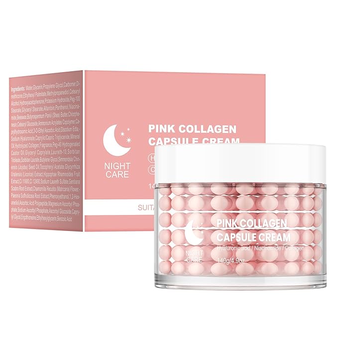 Pink Collage Capsule Face Cream,Moisturizer Capsule Facial Cream,Hydrating Night Face Cream Skincare 4.9 OZ