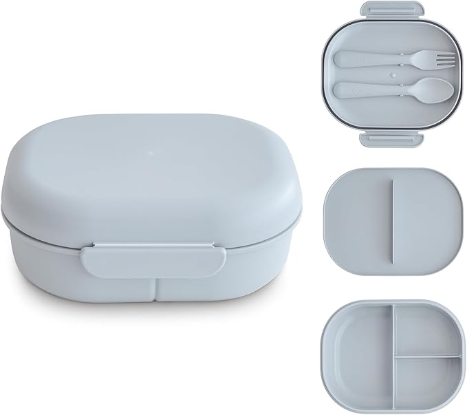 mushie Kids Bento Lunch Box | 3-Compartment & Removable Divider + Fork & Spoon by mushie
