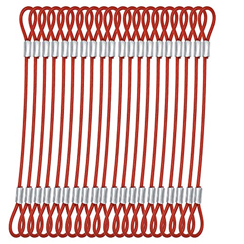 1/8"(3mm) Wire Diam Stainless Steel Cable Eyelets Loops Short Rope Lanyard Safety Tether Chain Lock with Vinyl Coated Cover, 15Pcs 8" Long Red (8 inches - 15 Pcs / Red-B)