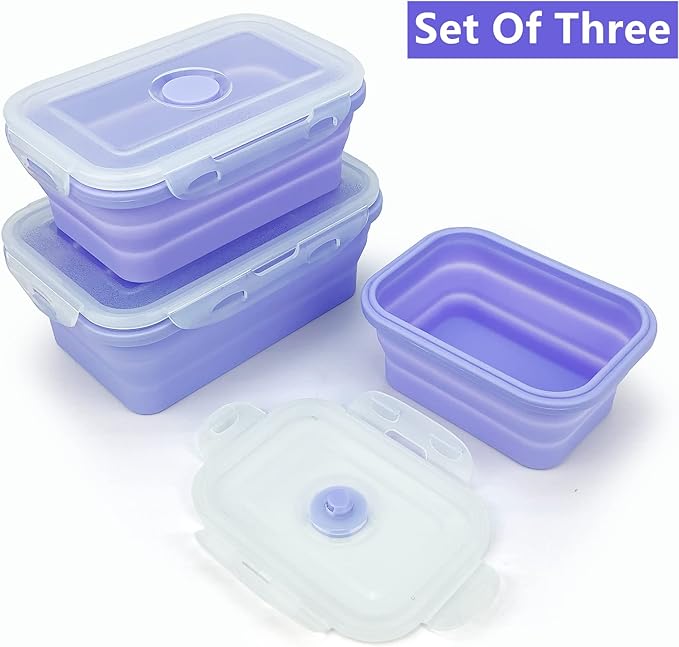 Purple Collapsible Meal Prep Containers Camping Bowls Silicone Bento Box - Image 2