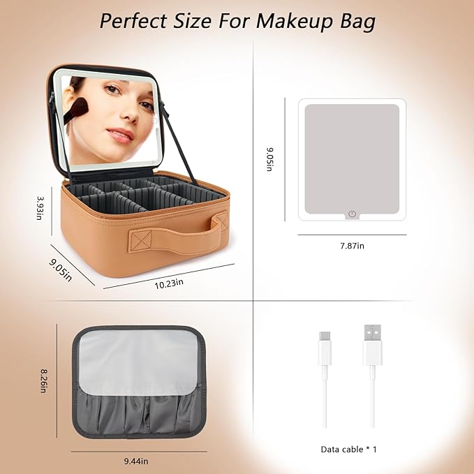 Travel Makeup Bag with LED Mirror Travel Makeup Organizer with 3 Lighted - Image 7