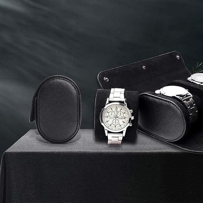 Watch Travel Case, Luxury Leather Watch Roll 2 Slot Organizer Box, Jewelry - Image 7