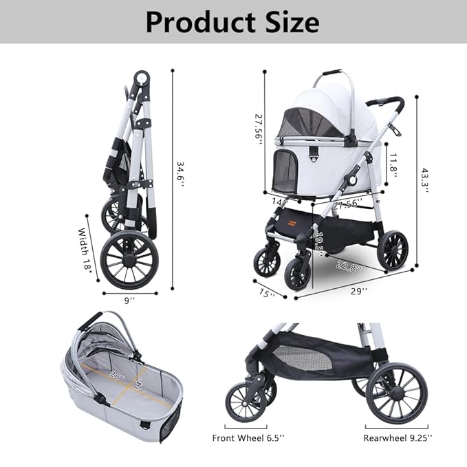 Dog Cat Stroller, Foldable 4 Wheels Dog Stroller - Image 6