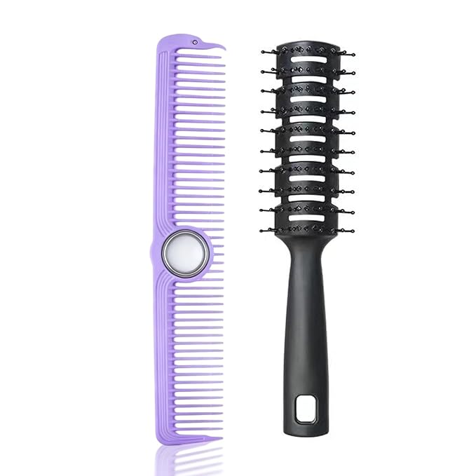 2Pcs Professional Barber Comb, Spinner Wide Tooth Hair Comb Anti Static Cutting Comb, Barbers Styling Curly Parting Set for Men and Women All Hair Types (Purple)