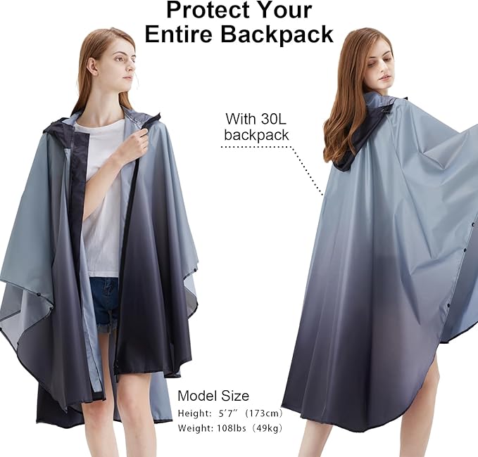 Rain Poncho Jacket Coat Hooded Zipper Style - Image 5