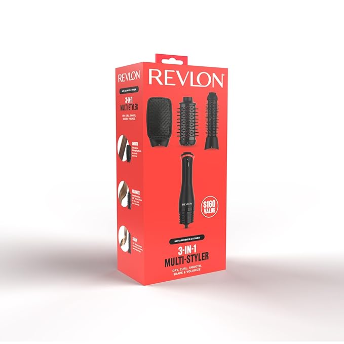 REVLON 3-in-1 Multi-Styler, Blow Dryer Brush, Blowout and Hair Straightener Brush in One to Dry, Curl, Smooth, Shape and Volumize Hair for Gorgeous Salon Blowouts