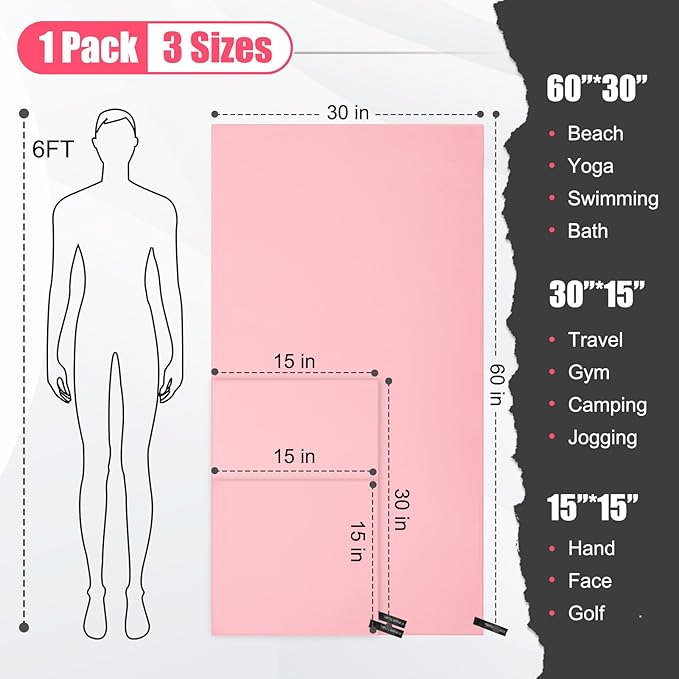 Quick Dry Travel Towel, 3 Sizes 1 Pack Camping Microfiber Towel, Lightweight - Image 2