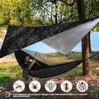 Camping Hammock with Rain Fly Tarp Mosquito Net Heavy Duty Tree Straps Portable Double Parachute Hammocks Tent Waterproof Rainfly Set (Rain Fly Size：98.4x59in / Black)
