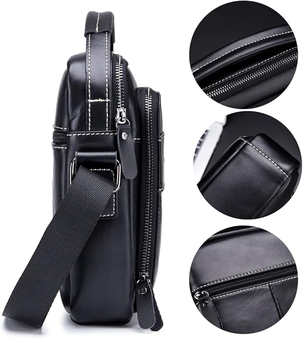 KPYWZER Genuine Leather Shoulder Bag Small Men Messenger Pack Handbag Sling - Image 4