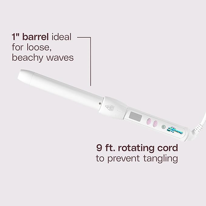 Mane 1 Inch Curling Iron Wand - Anti Frizz Ceramic Curling Wand for Loose, Beachy Waves or Ultra Defined Curls - Nano-Coated Hair Tools for Long-Lasting Hold & Shine - For All Hair Types & Textures