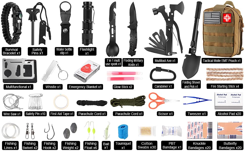 Emergency Survival Kit and First Aid Kit (Khaki)