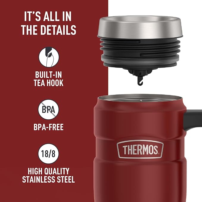 THERMOS Stainless King Vacuum-Insulated Travel Mug, 16 Ounce, Rustic Red - Image 4