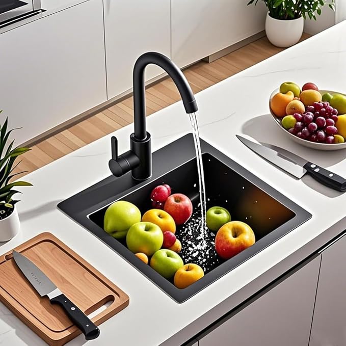ARTLINE 13 x 15 Inch Black Drop in Bar Sink, Stainless Steel Single Bowl - Image 2