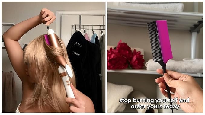STYLE’nBLADE Professional Hair Styling Comb with Silicone Heat Shield Guard Protection/High Heat Resistance/Reduce Scalp Head Finger Burns from Curling Irons and Hot Hair Appliances