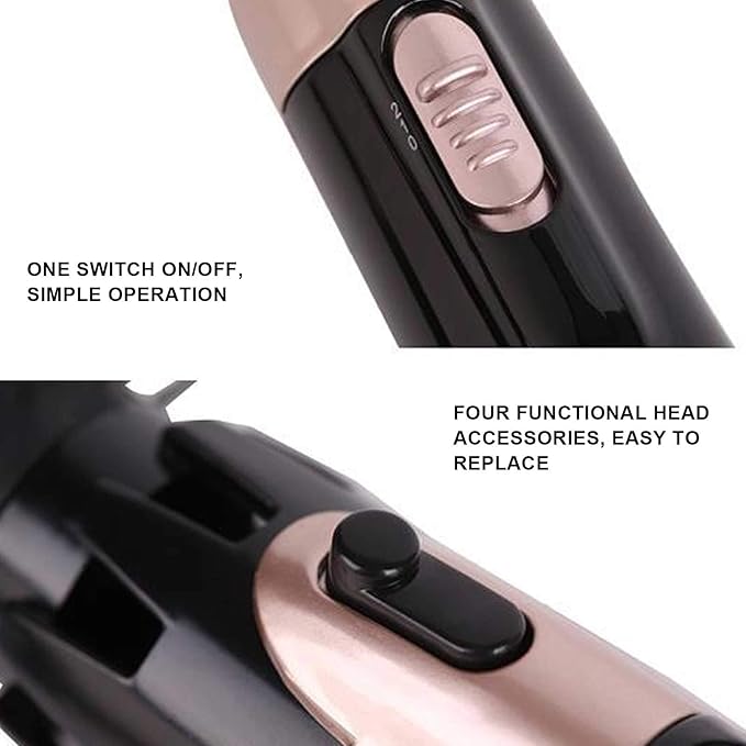 Hair Dryer Brush 4 in 1 Hot Air Brush Curler Combo with Interchangeable Heads - Automatic Curling Iron and Blow Dryer Brushes Set for Travel or Salon