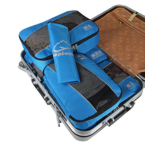 5 Set Packing Cubes for Travel Large Suitcase Luggage Organizer Bags Travel Accessories Vacation 4 Cubes 1 Laundry Pouch Bag (Blue)