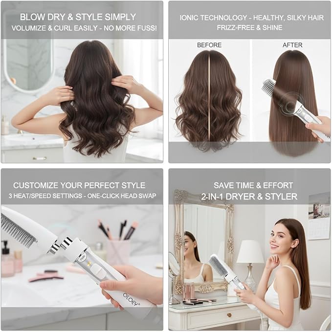 2-In-1 Electric Hair Dryer Styling Tool - Blow Dryer Brush with Teasing Comb, 3 Gear Adjustable Hair Straightener (US Plug)