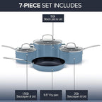 Nuwave Healthy Duralon Blue Ceramic Nonstick Coated 7pc Cookware Set, - Image 2