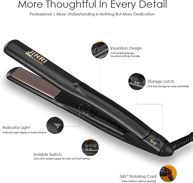 JINRI 0.8 Inch Hair Straightener Titanium Plate Medium-Sized Flat Iron,Perfect Travel Size Hair Straightener Dual Voltage
