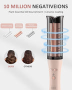 Automatic Curling Iron, Auto Hair Curler with 4 Temperature & 3 Timer Portable Hair Curler Automatic Shut-Off, Anti-Scald, Anti-Tangle 500 Million Ionic Rotating Curling Wand for Hair Styling