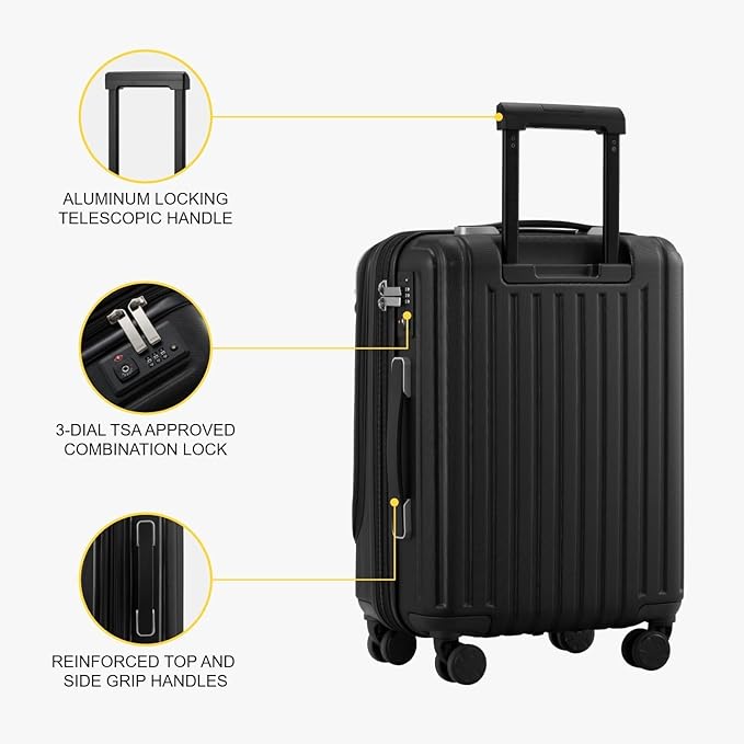 LEVEL8 Grace Carry on Luggage, 20 Inch Hard Shell Suitcases - Image 6