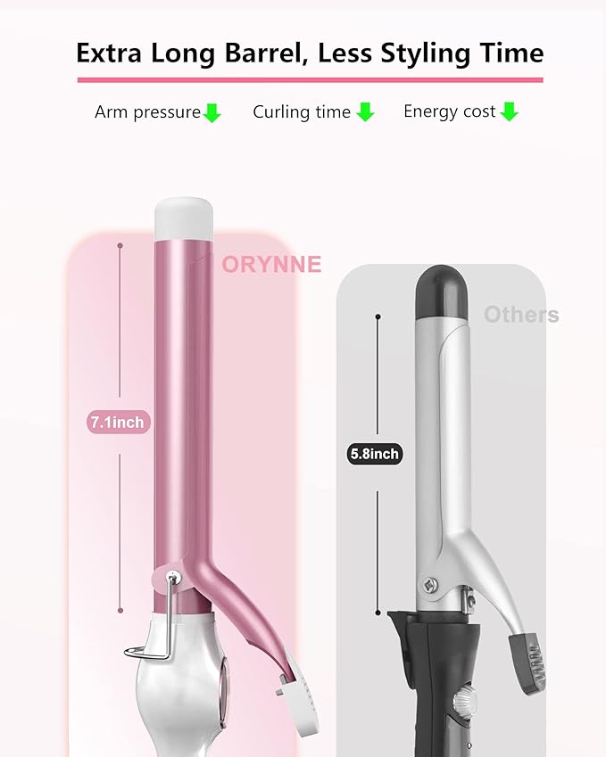 Digital Ceramic Curling Iron - 1 Inch Barrel for Bouncy Curls & Waves, Argan Oil Infused, Dual Voltage, Fast Heat Up