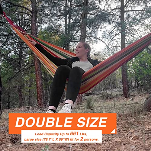 Portable Hammock Single & Double Hammocks with Carrying Bag and 2 Tree Straps for Camping Travel Beach Outdoor 660lbs Capacity (Portable Hammock)
