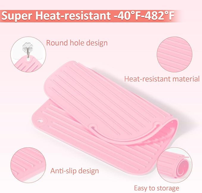 Quccefods 2 Pack Heat Resistant Mat Large Silicone Hot Hair Tools Holder for Curling Irons Flat Iron Hair Styling Tools Mat Portable Vanity Pad