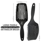 Curved Vented for Blow Drying - Boar Bristle Brush (Large) with Comfortable Handle - Soft Bristle Brush for Thick and Fine Hair - Natural Boar Bristles for Women, Men & Kids - Black
