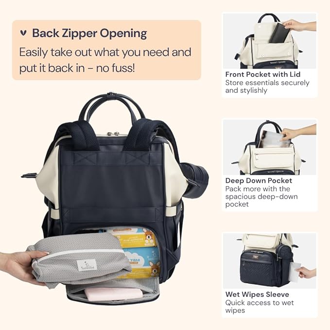 BabbleRoo Leather Diaper Bag Backpack, Unisex Stylish Travel Back Pack Nappy - Image 5