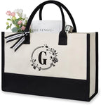 TOPDesign Personalized Initial Jute/Canvas Beach Bag, Monogrammed Gift Tote Bag by TOPDesign