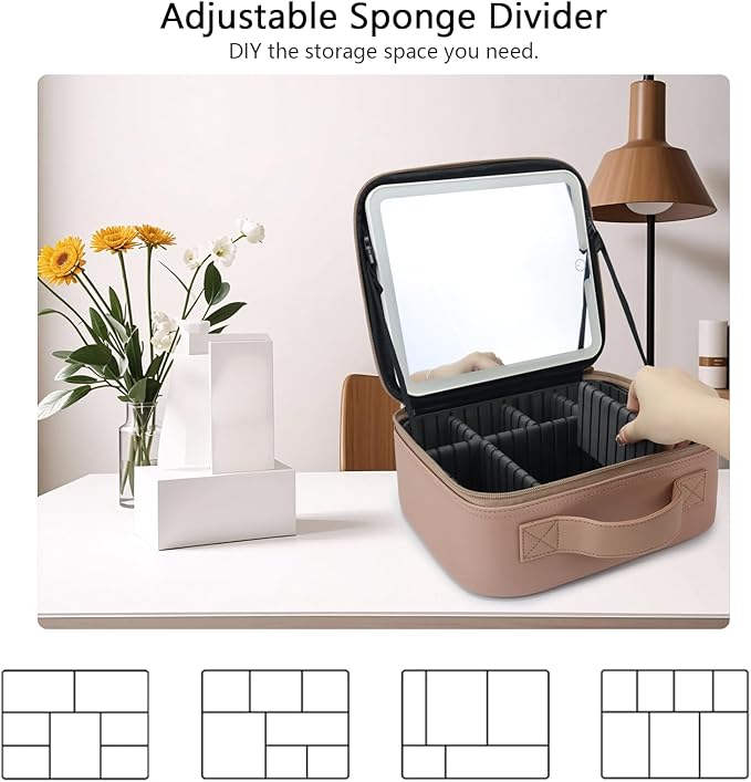 Travel Makeup Bag with LED Mirror Travel Makeup Organizer with 3 Lighted - Image 4