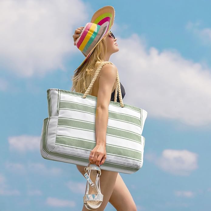 Becokan Beach Bags for Women Large Waterproof Beach Tote Bag Zipper Beach Bags - Image 6