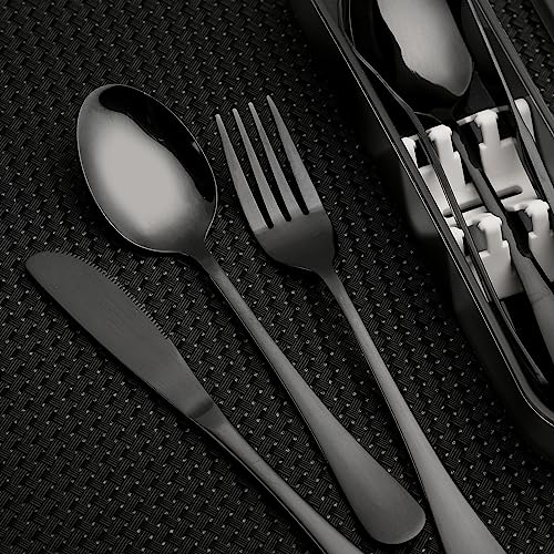 7 Piece Travel Utensils Set with Case and Straws (Black)