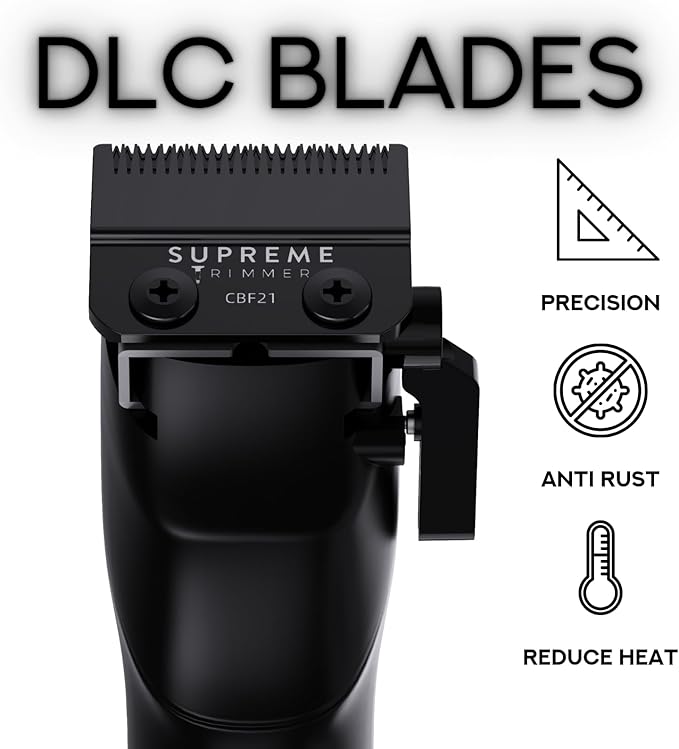 Supreme Trimmer Darkstar 72 Clipper with Magnetic Vector Motor | 180 Min Run Time, 9000 RPM Barber Hair Clipper | Low Noise, Professional Clipper DLC Blades | STC72