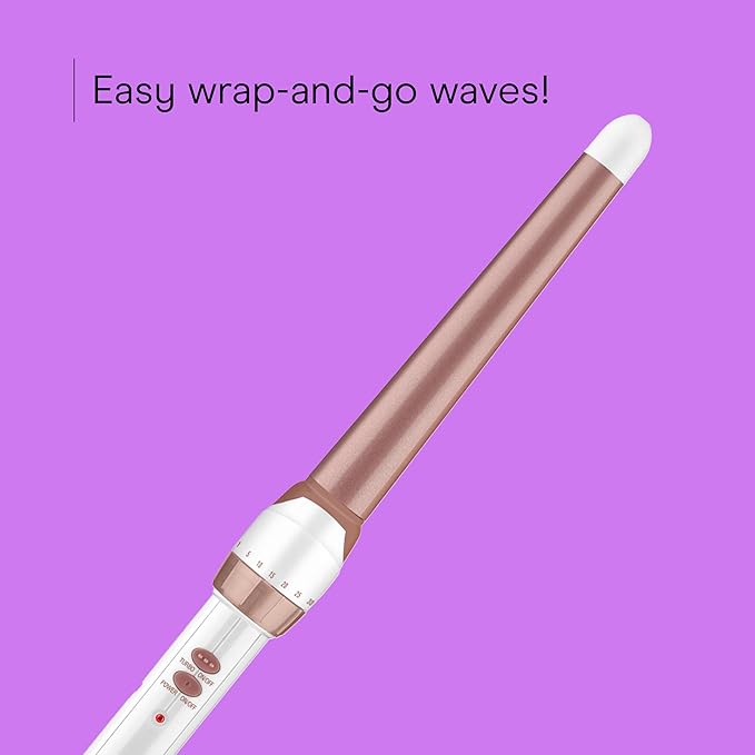 Conair Double Ceramic Tapered Curling Wand, Hair Wand Tapers 1¼ Inch to ¾ Inch to Produce Beachy Waves, 30 Heat Settings, For All Hair Types and Textures, White