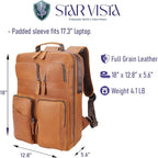 STAR VISTA Angelo 17.3" Vintage Full Grain Leather Laptop Backpack - Image 6