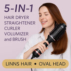 LHB 500 Professional Hot Air Brush, Round Styling Brush Hair Dryer, 2-in-1 Blowout Brush with Rose Gold Accents, Black