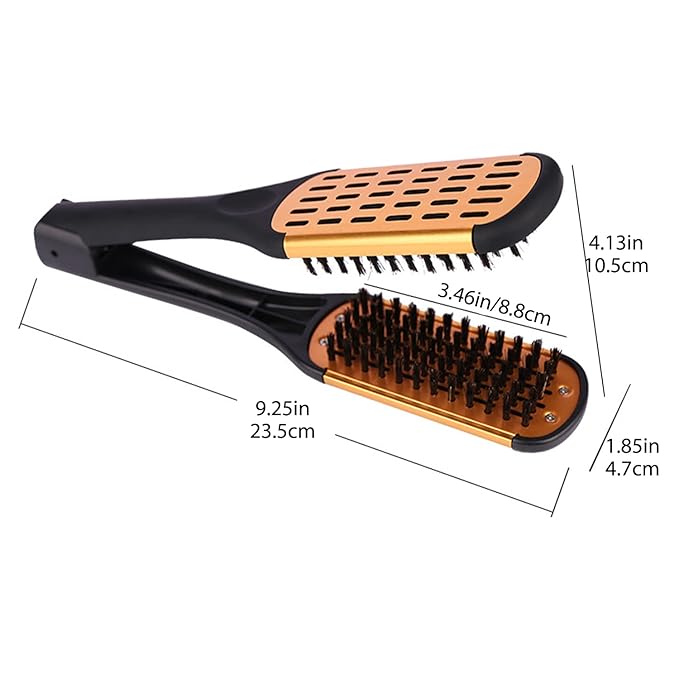 Clamp Hair Brush Straightener Detangler Comb Smoothing Nylon Bristle Double Sided Straightening Air Vented Flat Hair Styling Tool for Wet,Dry,Thick,Long Hair