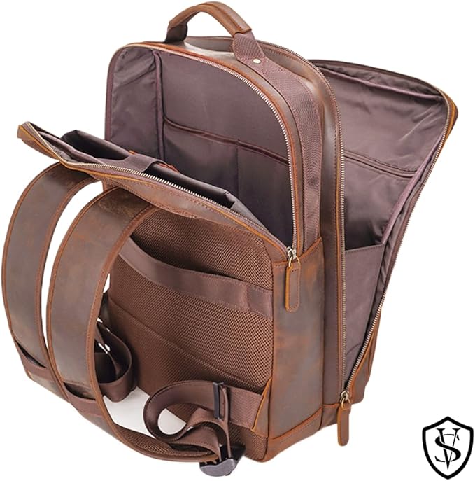 STAR VISTA Angelo 17.3" Vintage Full Grain Leather Laptop Backpack - Image 5