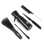 Hair Brush Set, Hair Brushes for Women Men kid Wet Dry All Hair Detangling Parting Styling, Brush Set with Detangler Brush, Edge Brush, Teasing brush, Rat Tail Comb (Black)