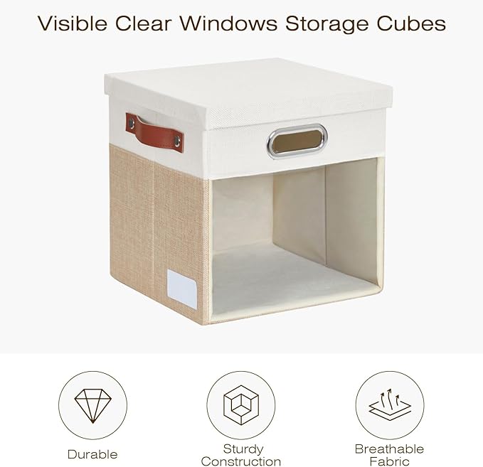 Fabric Storage Cubes with Clear Windows and Lids 11'' Foldable Storage Bins - Image 3