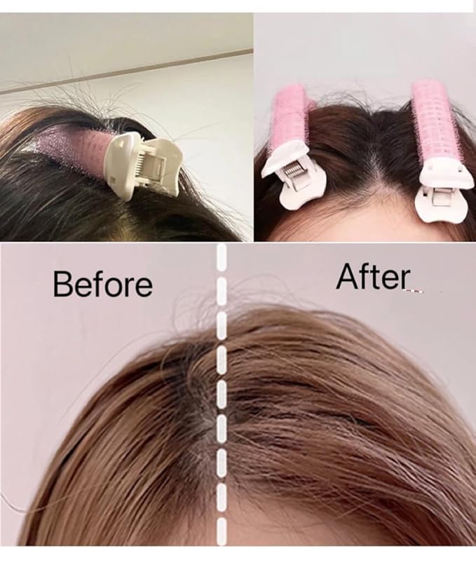 4Pcs Pink Hair Rollers with Clip Volumizing Bangs Curler DIY Styling Accessories Tool Portable Self Grip Volume Hair Root Clips Hair Rollers Styling Tools and Appliances