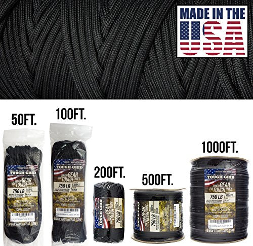 750 Paracord 100% Nylon (Black / 50 Ft.)