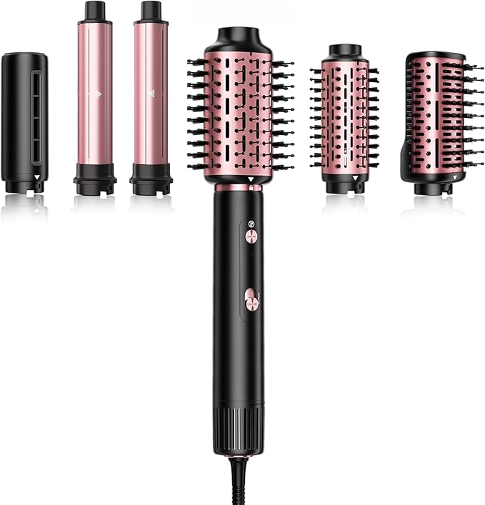 SKIMI 110,000 RPM Brushless Motor Hair Dryer Brush - 5 Muti-Styler for Fast Drying, Curling, Volumizing & Straightening | High-Speed Hot Air Brush for All Hair Types(Black & Blush Red)