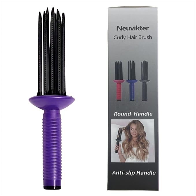 17 Teeth Curly Hair Brush, Curl Defining Brush, Curling Roll Comb, Perfect for Hair Salon & Home Use (Round Purple)