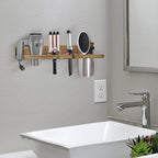 Bathroom Wall Mounted Hair Dryer Holder Hair Care & Styling Tool Organizer, Farmhouse Wooden Beauty Hair Appliance Holder for Flat Iron, Curling Wand, Hair Straighteners, Brushes