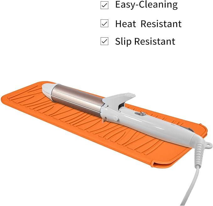 Silicone Heat Resistant Travel Pouch for Hair Styling Tools: Straighteners, Crimping Irons, Curling Wands, Flat Irons, and Waving Tools (Orange) 1 Pack