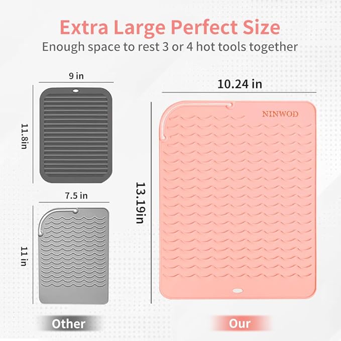Oversize Large Silicone Heat Resistant Mat, 13.19" x 10.24" Professional Heat Mat for Curling Iron, Portable Vanity Decor Makeup Mat Cover for Travel Vanity Salon (Orange)